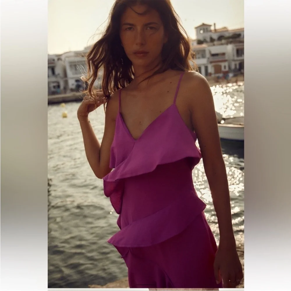 ZARA Purple Ruffled Slip Dress 7856/939 263/015 - Picture 2 of 6